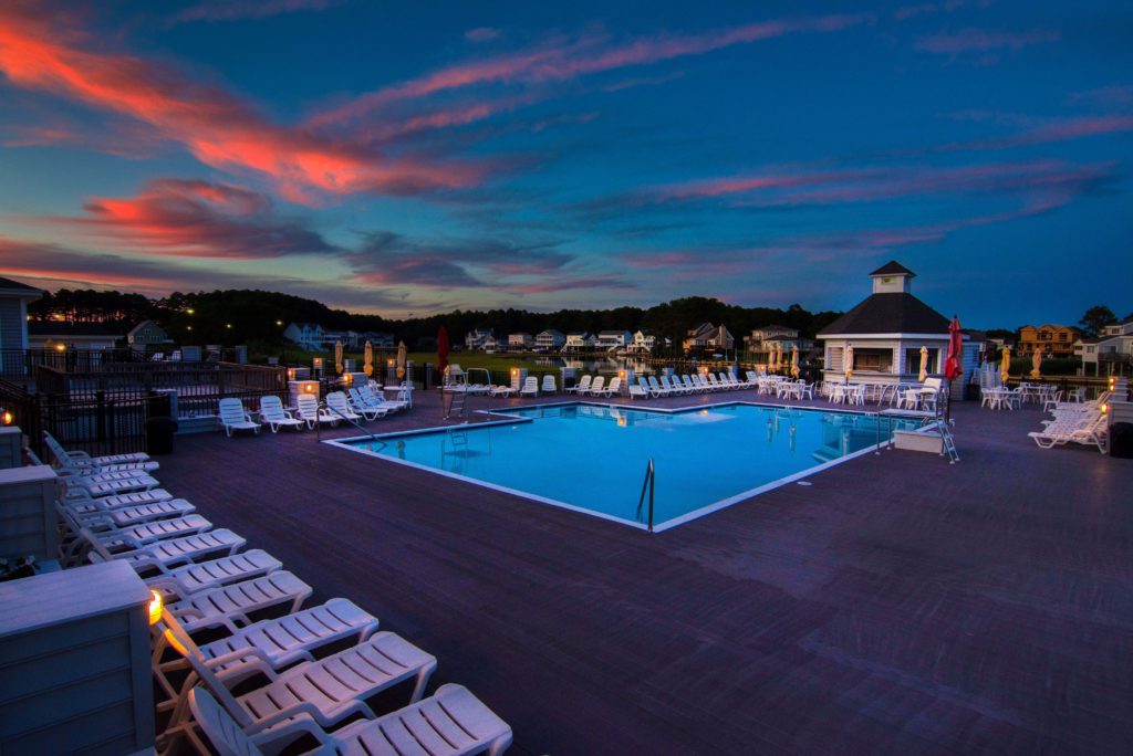 town center pool at dusk